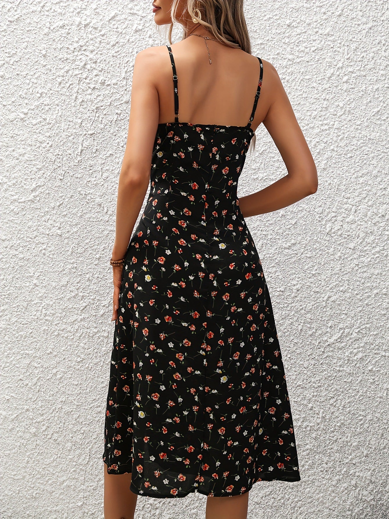 New Polka Dot Print Suspender Sexy Slit Long Summer Dress