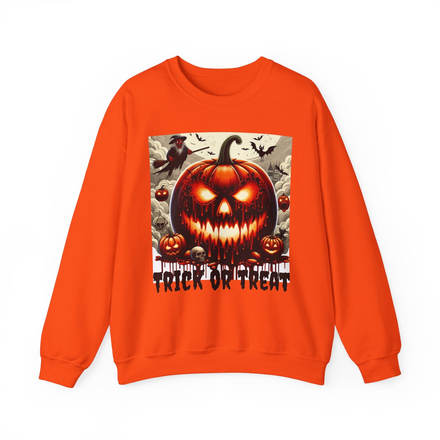 Spooky Halloween Unisex Sweatshirt, Scary Pumpkin Witch Bat Creepy Cloudy Sky, Holiday Season Gift, Halloween Costume, Trick or Treat Party