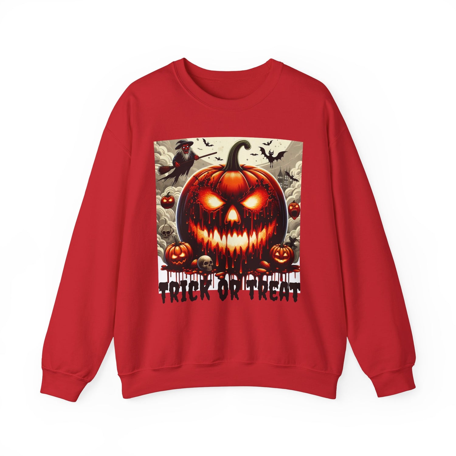 Spooky Halloween Unisex Sweatshirt, Scary Pumpkin Witch Bat Creepy Cloudy Sky, Holiday Season Gift, Halloween Costume, Trick or Treat Party