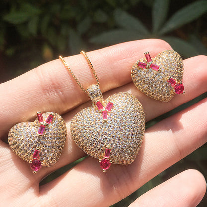 Heart-shaped earring pendant set