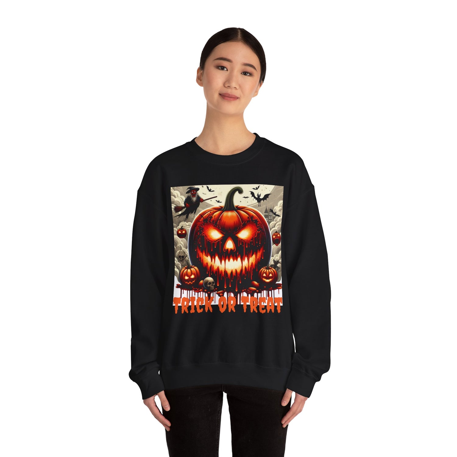 Halloween Firey Pumpkin Crewneck Sweatshirt, Trick or Treat Shirt, Spooky Witches Costume, Long Sleeve Tee, Halloween Season, Unisex