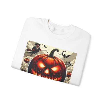 Spooky Halloween Unisex Sweatshirt, Scary Pumpkin Witch Bat Creepy Cloudy Sky, Holiday Season Gift, Halloween Costume, Trick or Treat Party