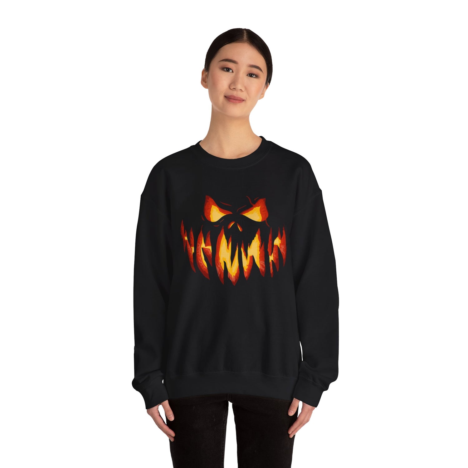 Spooky Halloween Smile Unisex Crewneck Sweatshirt, Creepy Holloween Shirt, Long Sleeve Tee, Classic Fit, Cotton, Sizes S-2XL