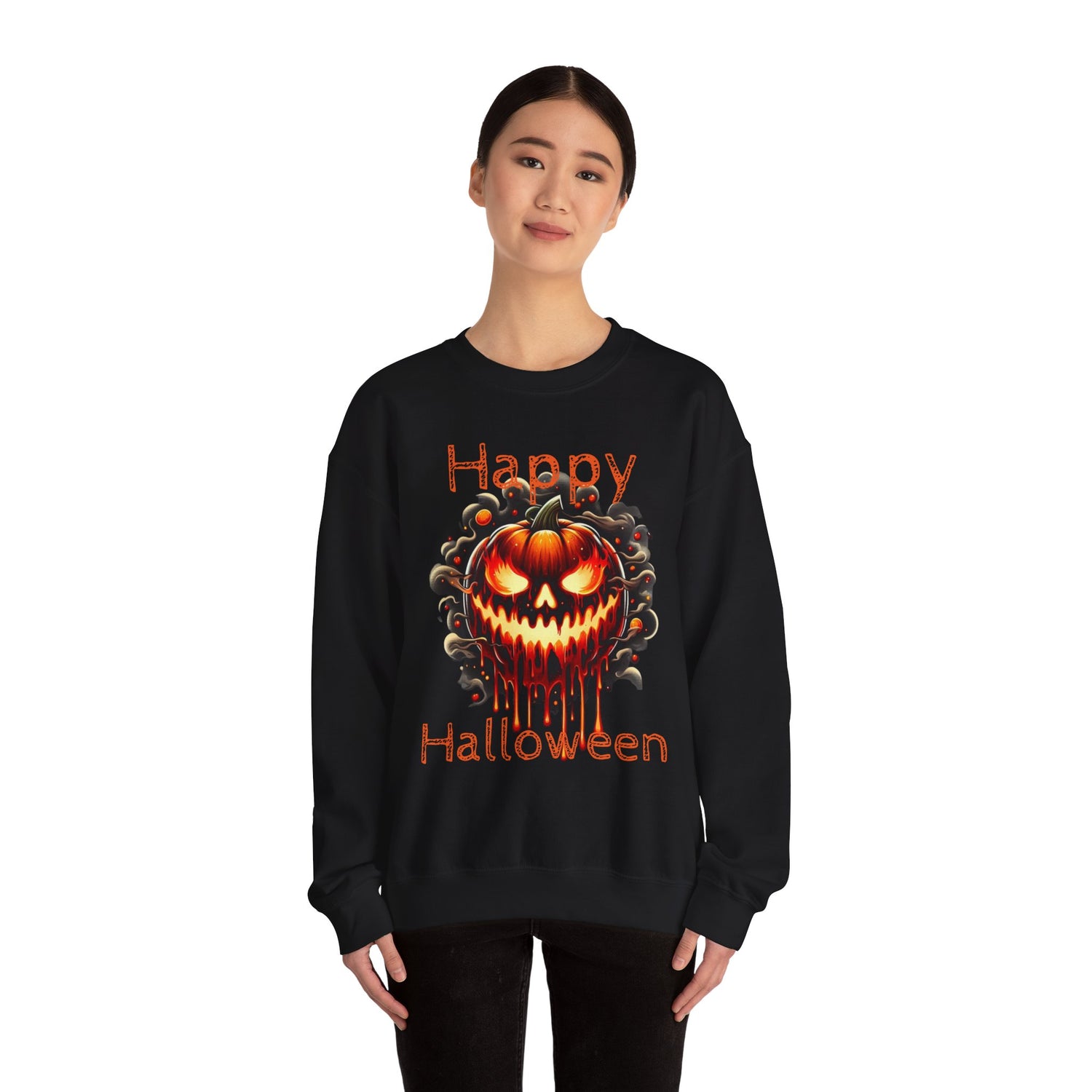 Happy Halloween Fire Pumpkin Unisex Sweatshirt, Long Sleeve Tee, Halloween Season Shirt, Melted Pumpkin Design, Halloween Costume, Fall