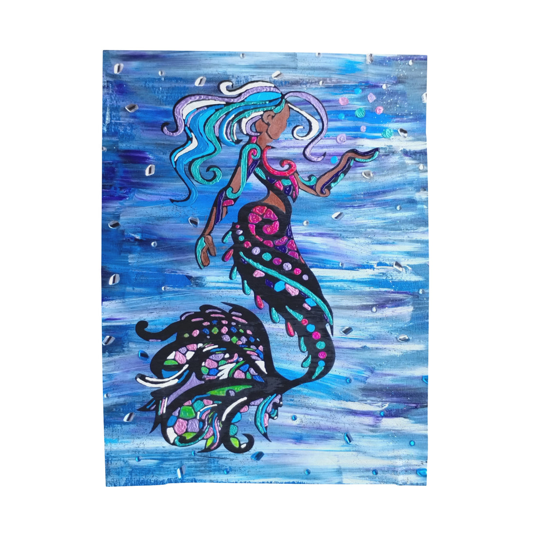 Velveteen Blanket Mermaid Magic Design, Cozy Plush Throw for Mermaid Lovers, Ocean Theme Bedroom Decor, Jewel Toned Blanket, Bubble Holding