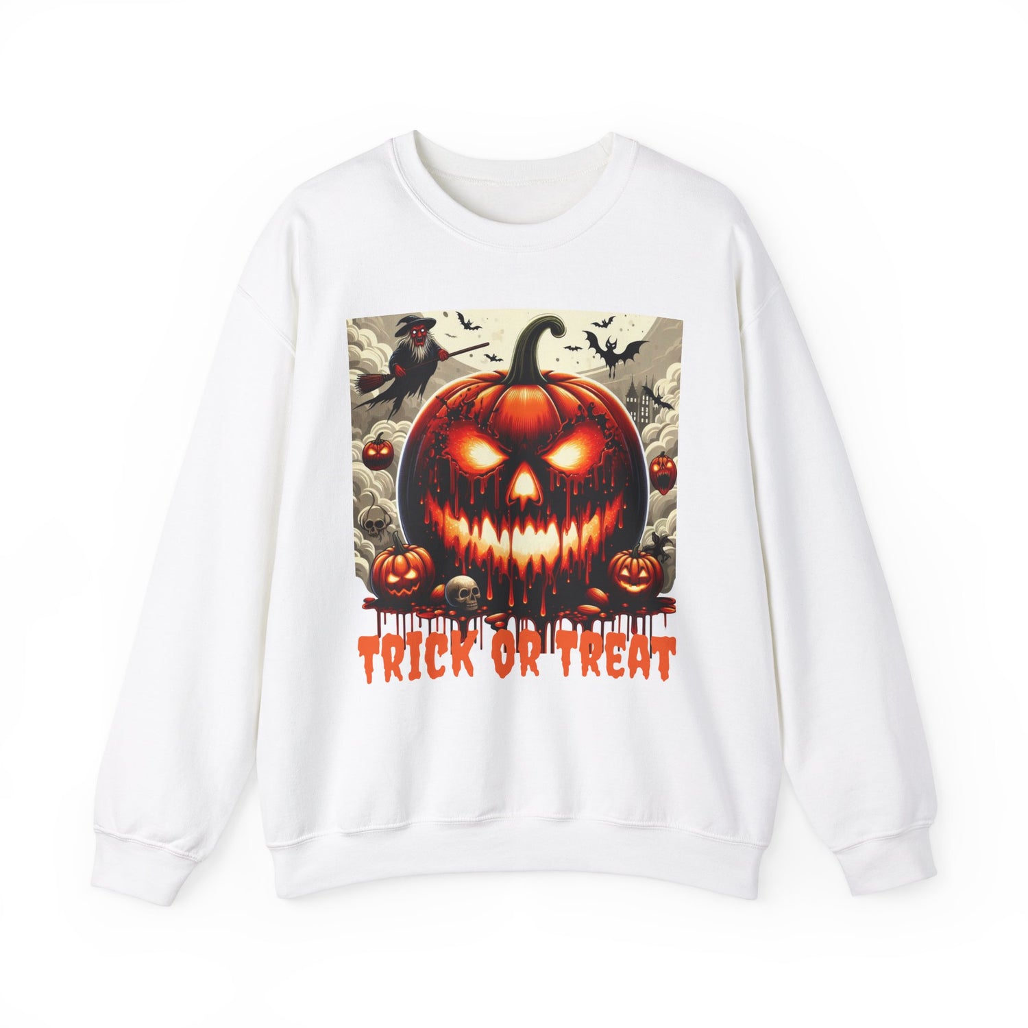 Halloween Firey Pumpkin Crewneck Sweatshirt, Trick or Treat Shirt, Spooky Witches Costume, Long Sleeve Tee, Halloween Season, Unisex