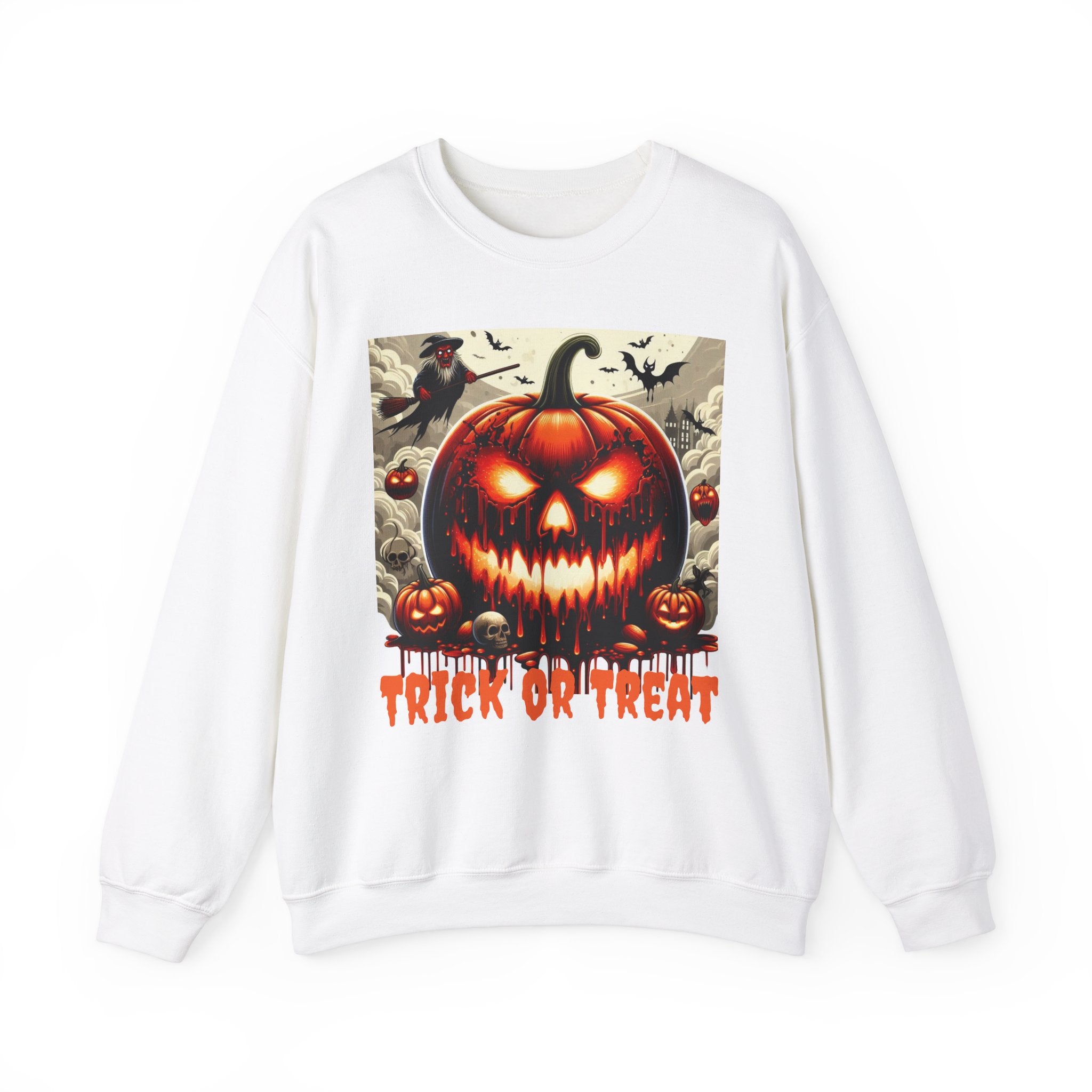 Halloween Firey Pumpkin Crewneck Sweatshirt, Trick or Treat Shirt, Spooky Witches Costume, Long Sleeve Tee, Halloween Season, Unisex