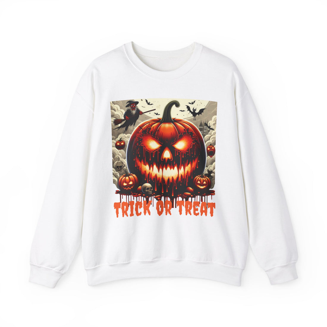 Spooky Halloween Unisex Sweatshirt, Scary Pumpkin Witch Bat Creepy Cloudy Sky, Holiday Season Gift, Halloween Costume, Trick or Treat Party