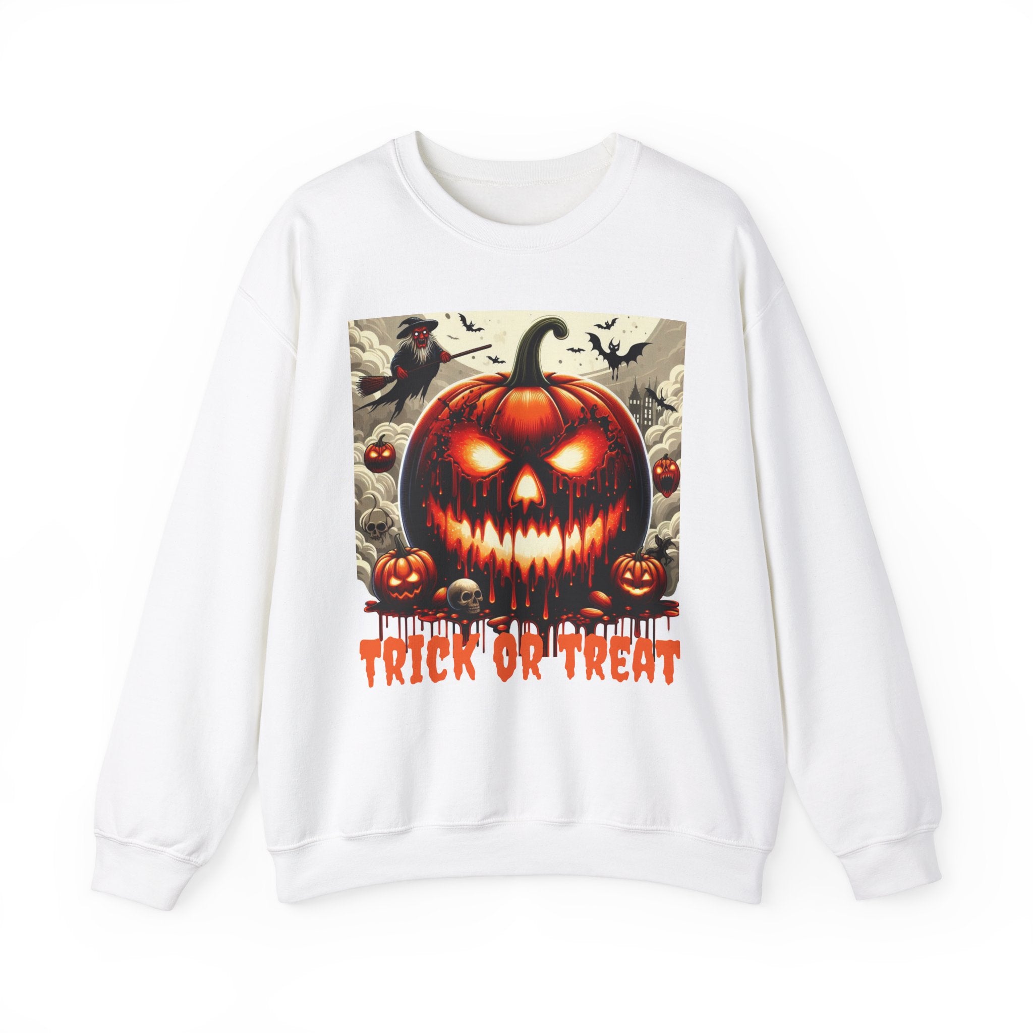 Spooky Halloween Unisex Sweatshirt, Scary Pumpkin Witch Bat Creepy Cloudy Sky, Holiday Season Gift, Halloween Costume, Trick or Treat Party