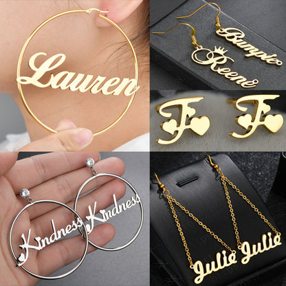 Stainless Steel Alphabet Name Exaggerated Earring Female