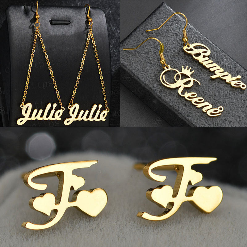 Stainless Steel Alphabet Name Exaggerated Earring Female