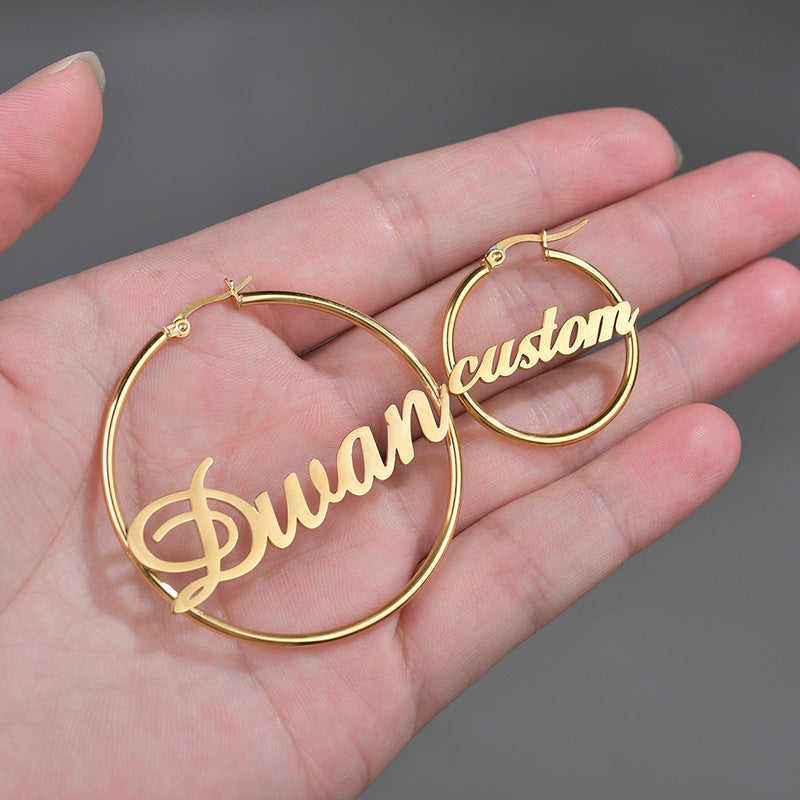 Stainless Steel Custom Name Hoop Earrings Personalized Letter Circle Earring for Women