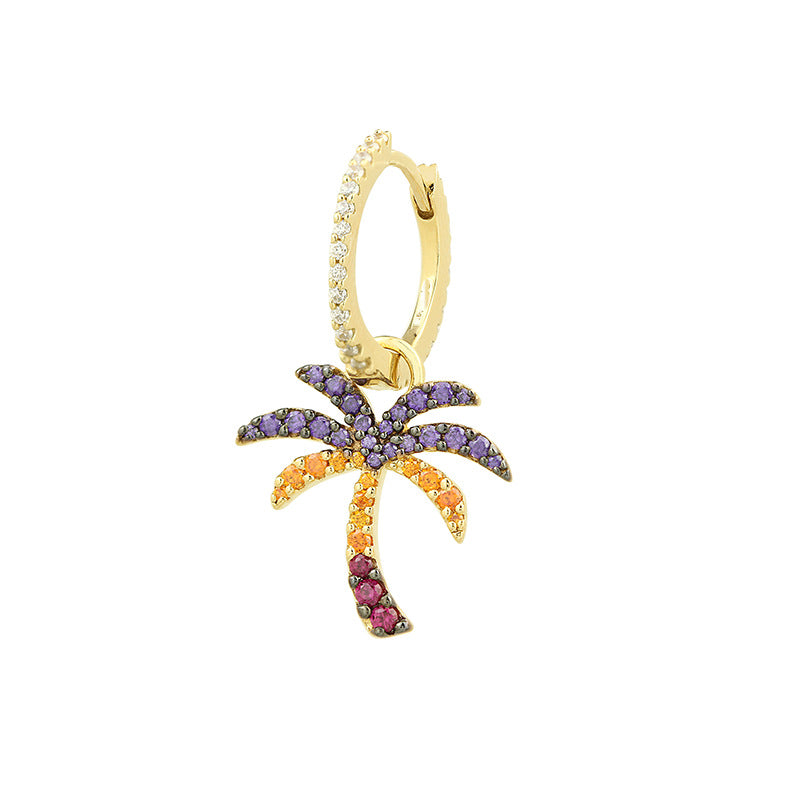 Tropical Colorful Palm Tree Single Golden Yellow Earring