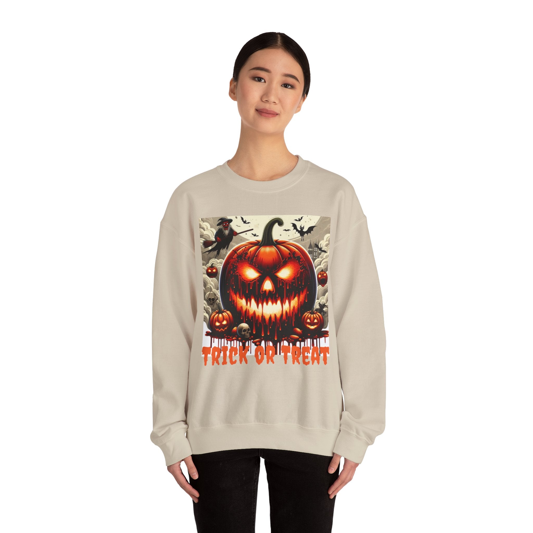 Halloween Firey Pumpkin Crewneck Sweatshirt, Trick or Treat Shirt, Spooky Witches Costume, Long Sleeve Tee, Halloween Season, Unisex