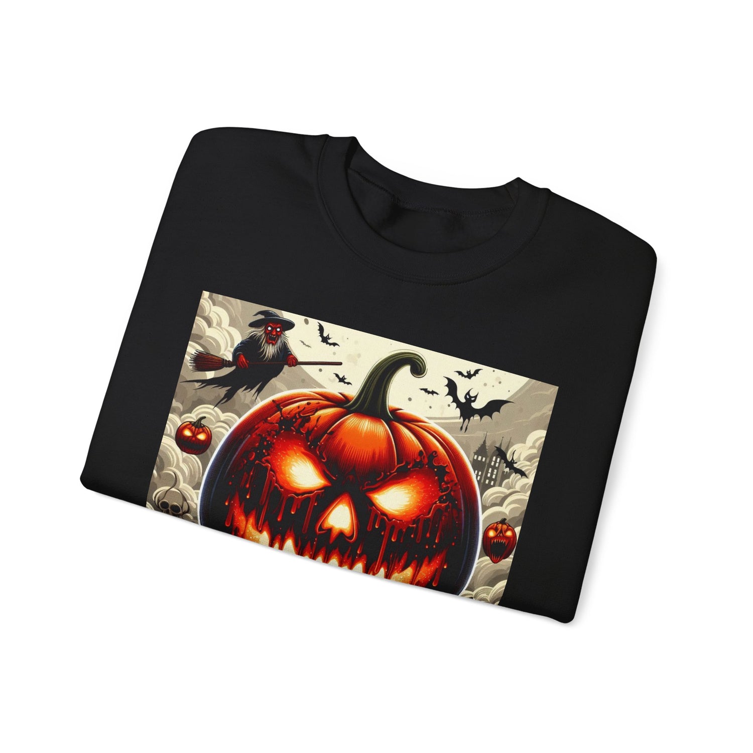 Spooky Halloween Unisex Sweatshirt, Scary Pumpkin Witch Bat Creepy Cloudy Sky, Holiday Season Gift, Halloween Costume, Trick or Treat Party