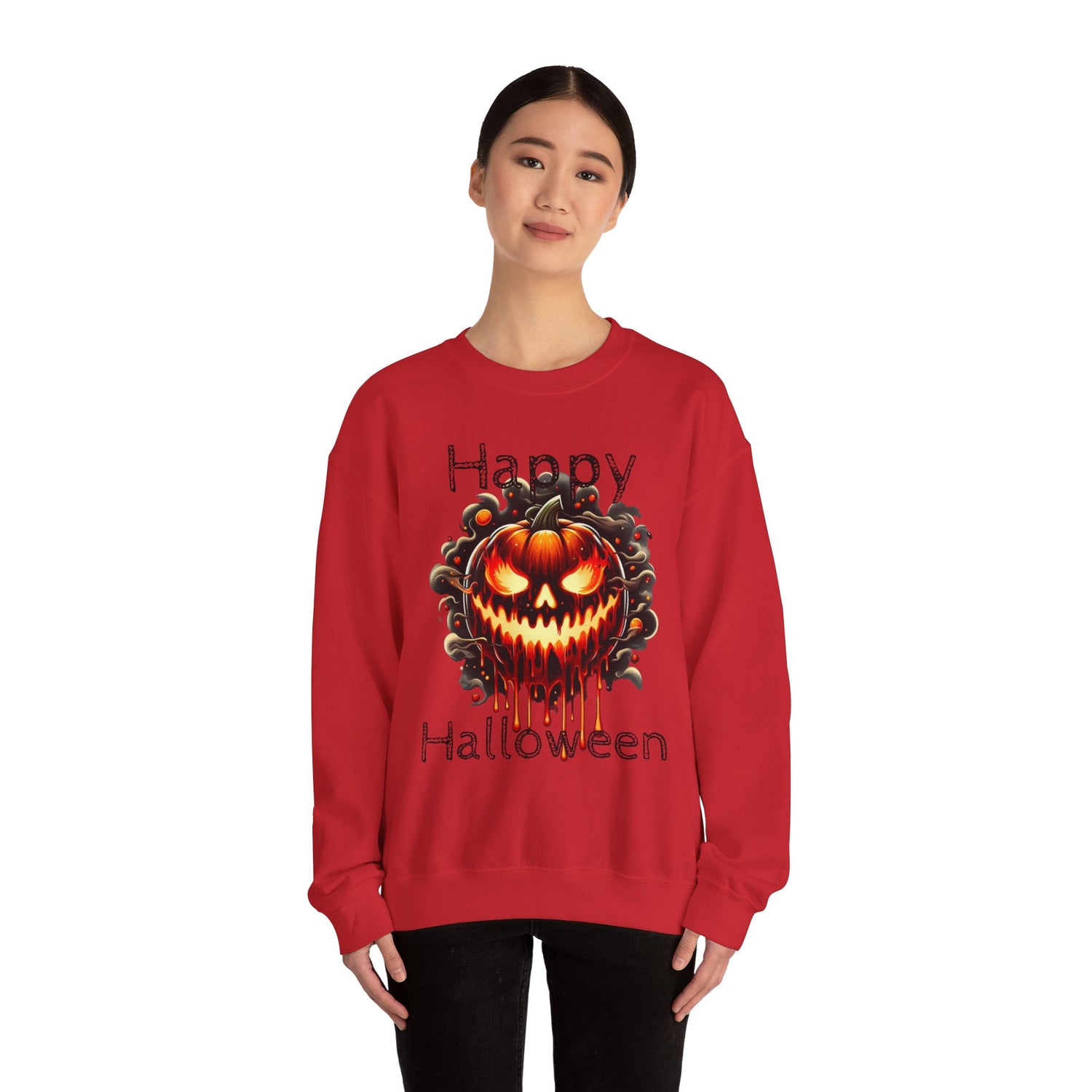 Happy Halloween Fire Pumpkin Unisex Sweatshirt, Long Sleeve Tee, Halloween Season Shirt, Melted Pumpkin Design, Halloween Costume, Fall