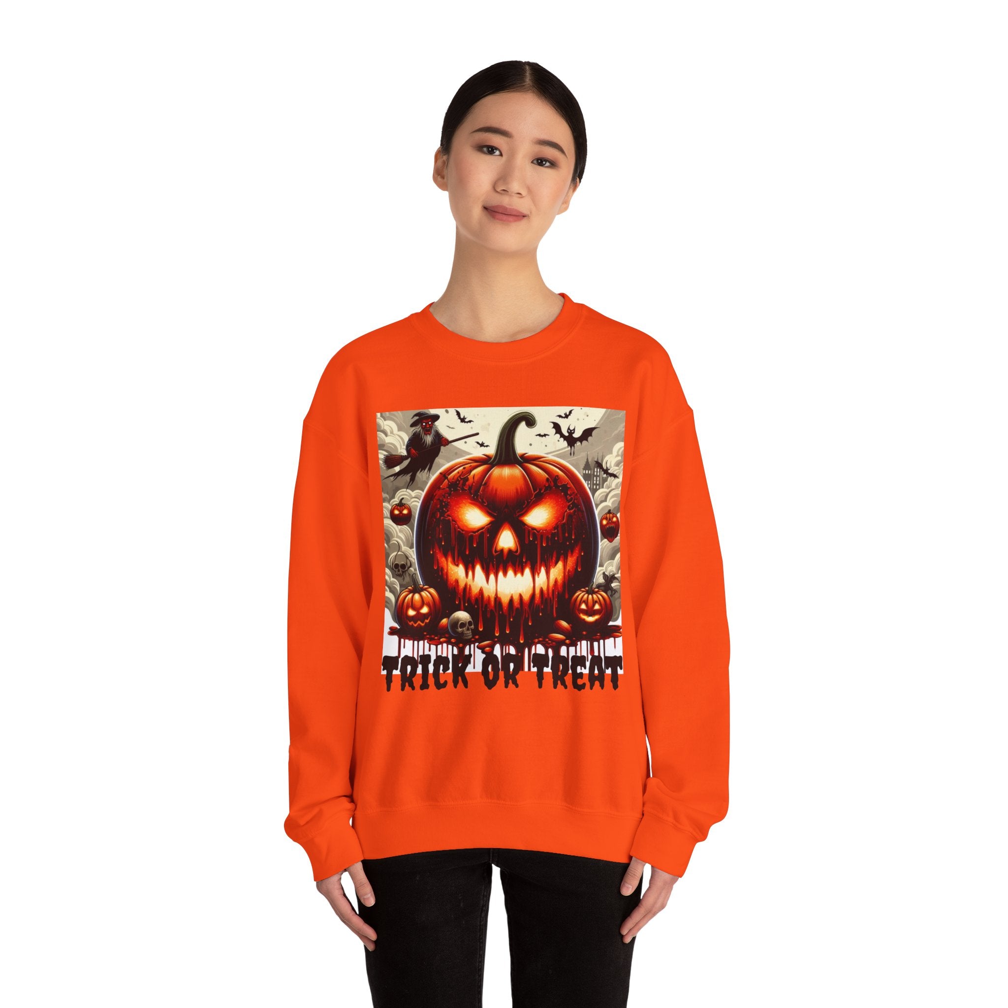 Halloween Firey Pumpkin Crewneck Sweatshirt, Trick or Treat Shirt, Spooky Witches Costume, Long Sleeve Tee, Halloween Season, Unisex