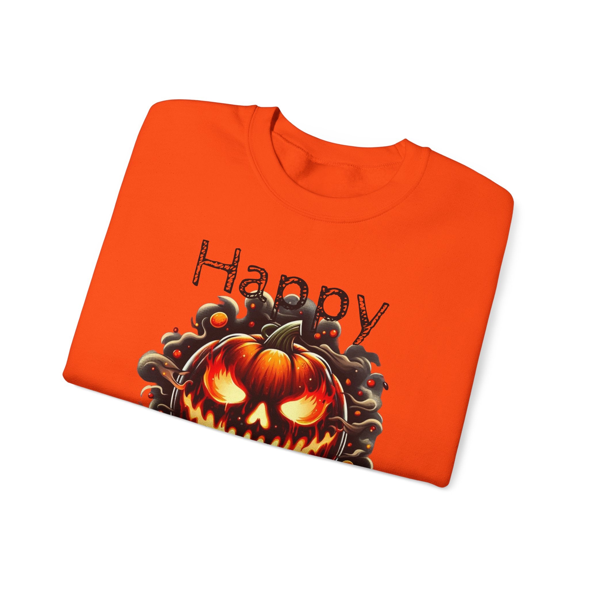 Happy Halloween Fire Pumpkin Unisex Sweatshirt, Long Sleeve Tee, Halloween Season Shirt, Melted Pumpkin Design, Halloween Costume, Fall