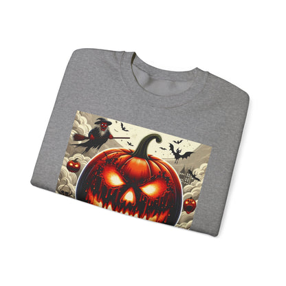 Halloween Firey Pumpkin Crewneck Sweatshirt, Trick or Treat Shirt, Spooky Witches Costume, Long Sleeve Tee, Halloween Season, Unisex