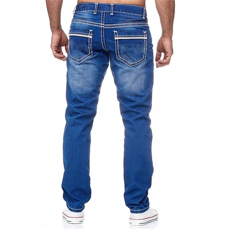 Men Jeans With Pockets Straight Pants Business Casual Daily Streetwear Trousers Men&