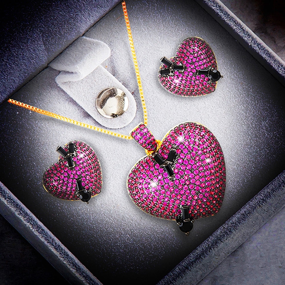 Heart-shaped earring pendant set