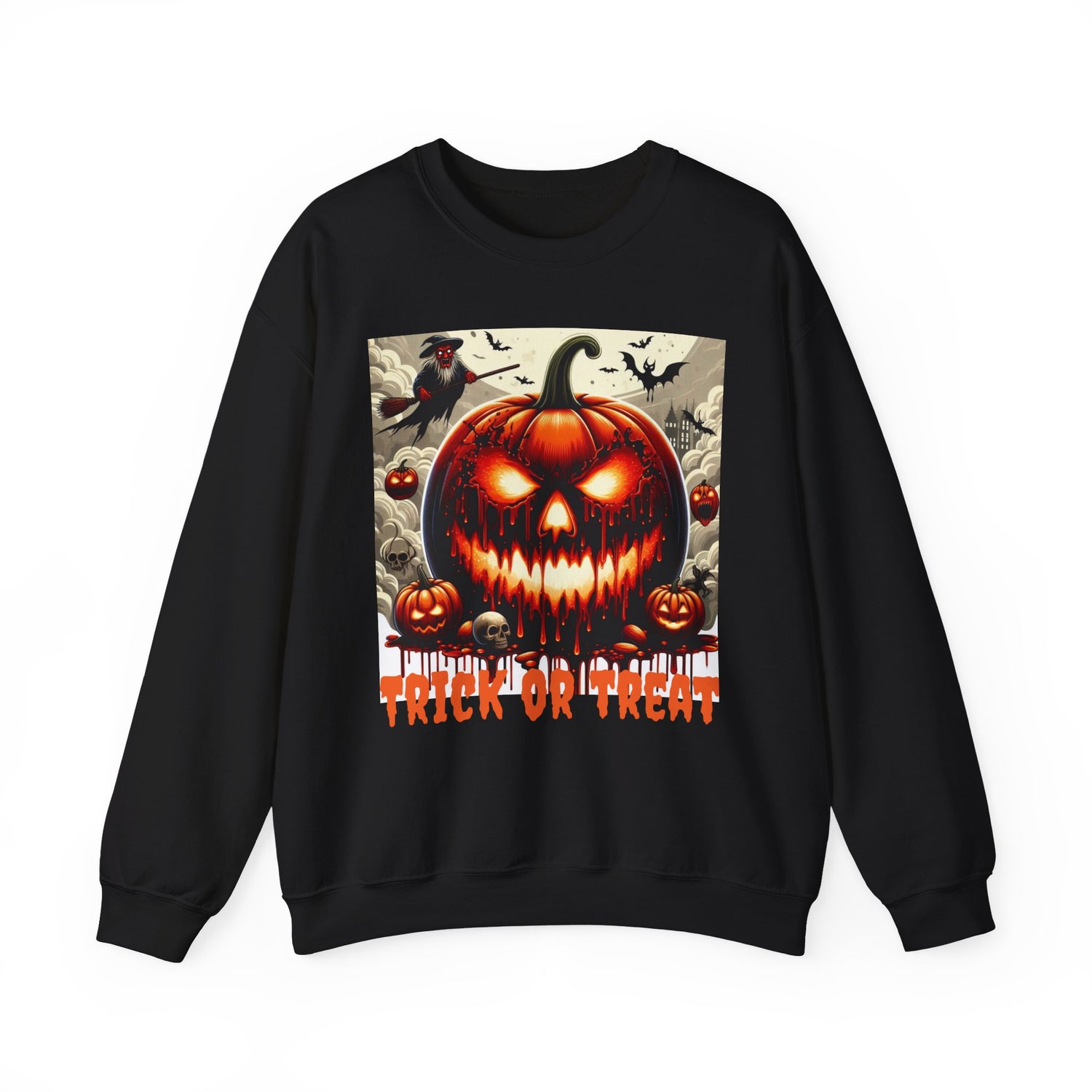 Spooky Halloween Unisex Sweatshirt, Scary Pumpkin Witch Bat Creepy Cloudy Sky, Holiday Season Gift, Halloween Costume, Trick or Treat Party