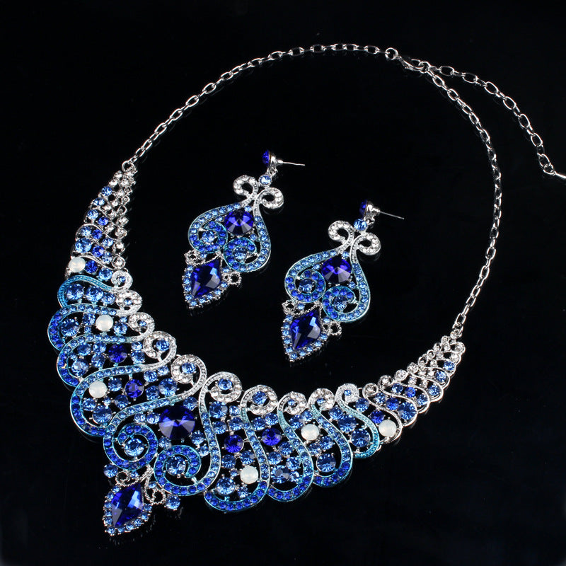 Blue Crystal Necklace Earring Set