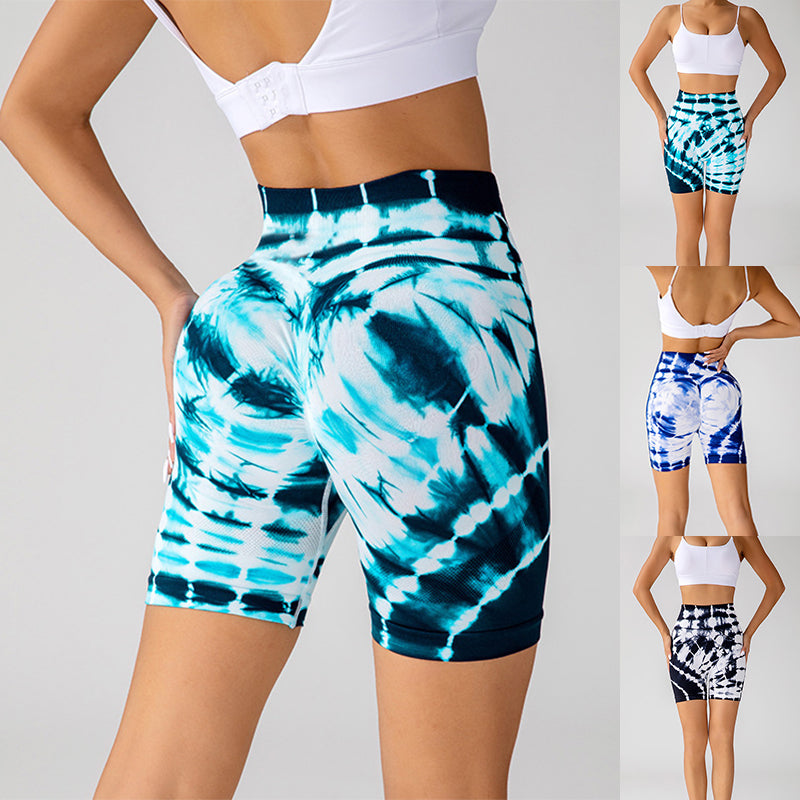 Tie-dye Printed High-waisted Hip-lifting Yoga Shorts