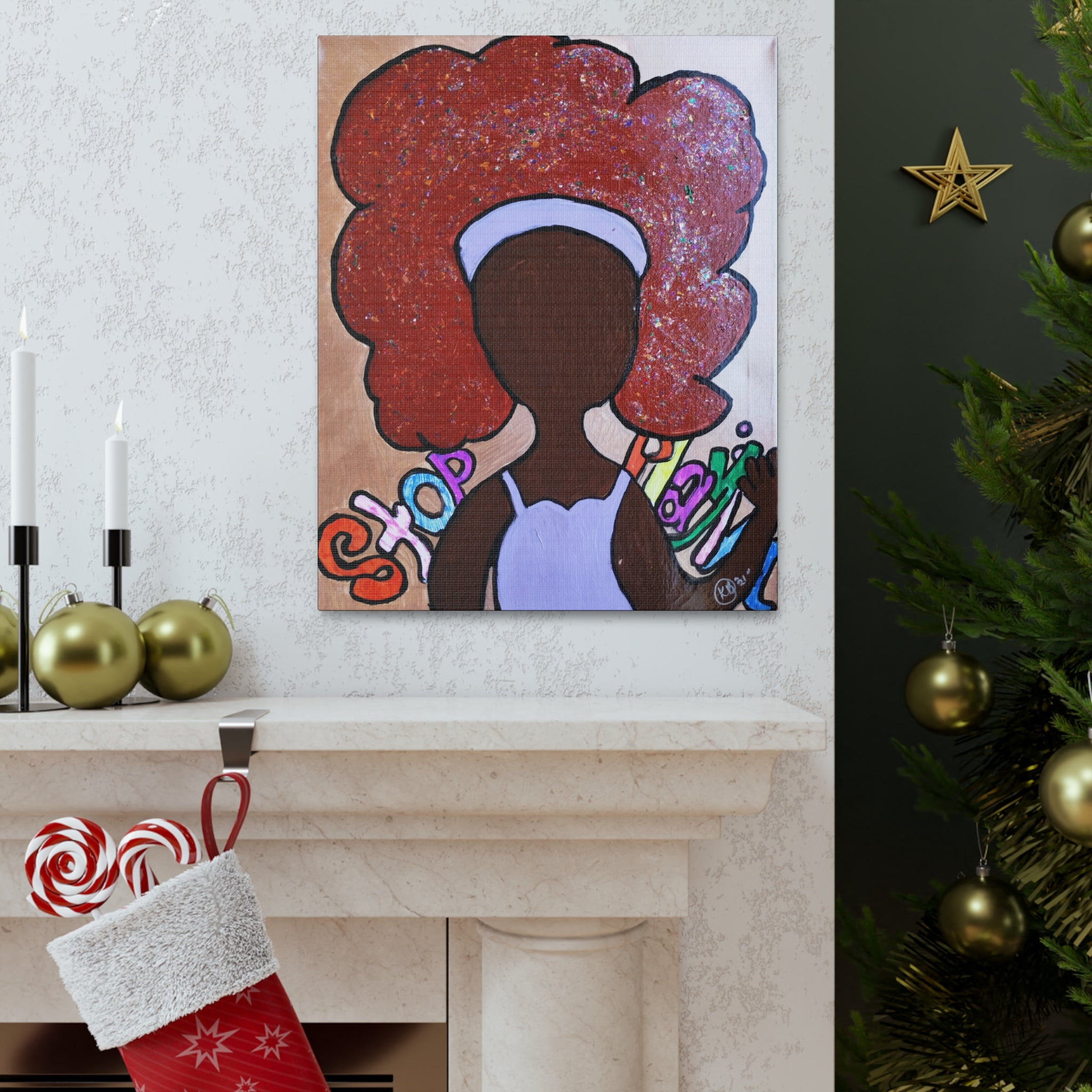 Black Woman Blank Face with Afro Canvas Gallery Wrap