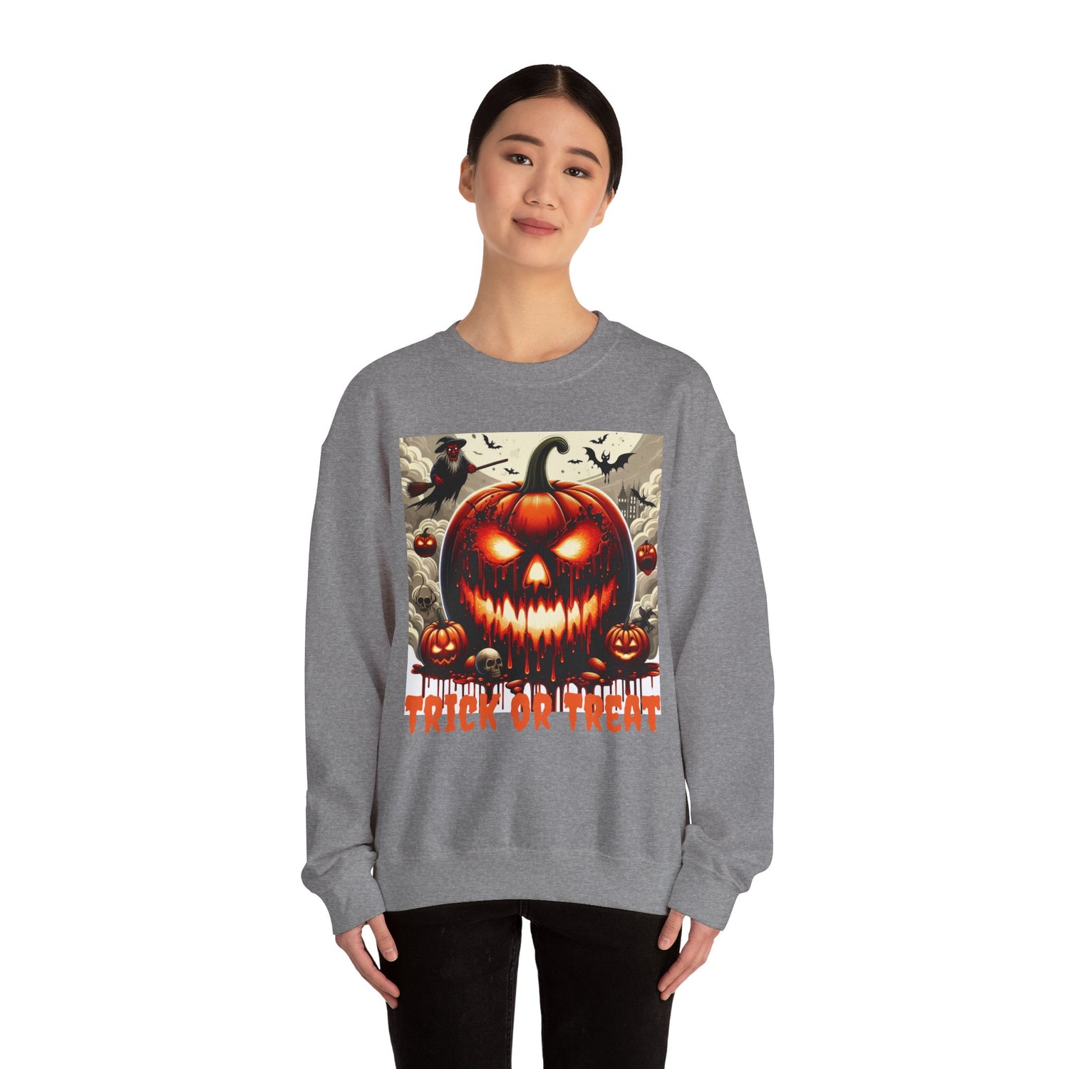 Halloween Firey Pumpkin Crewneck Sweatshirt, Trick or Treat Shirt, Spooky Witches Costume, Long Sleeve Tee, Halloween Season, Unisex