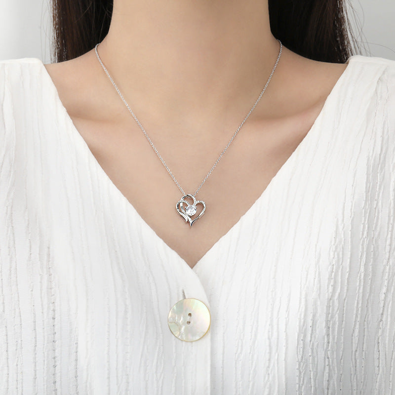 Zircon Double Love Necklace With Rhinestones Heart-shaped Necklace