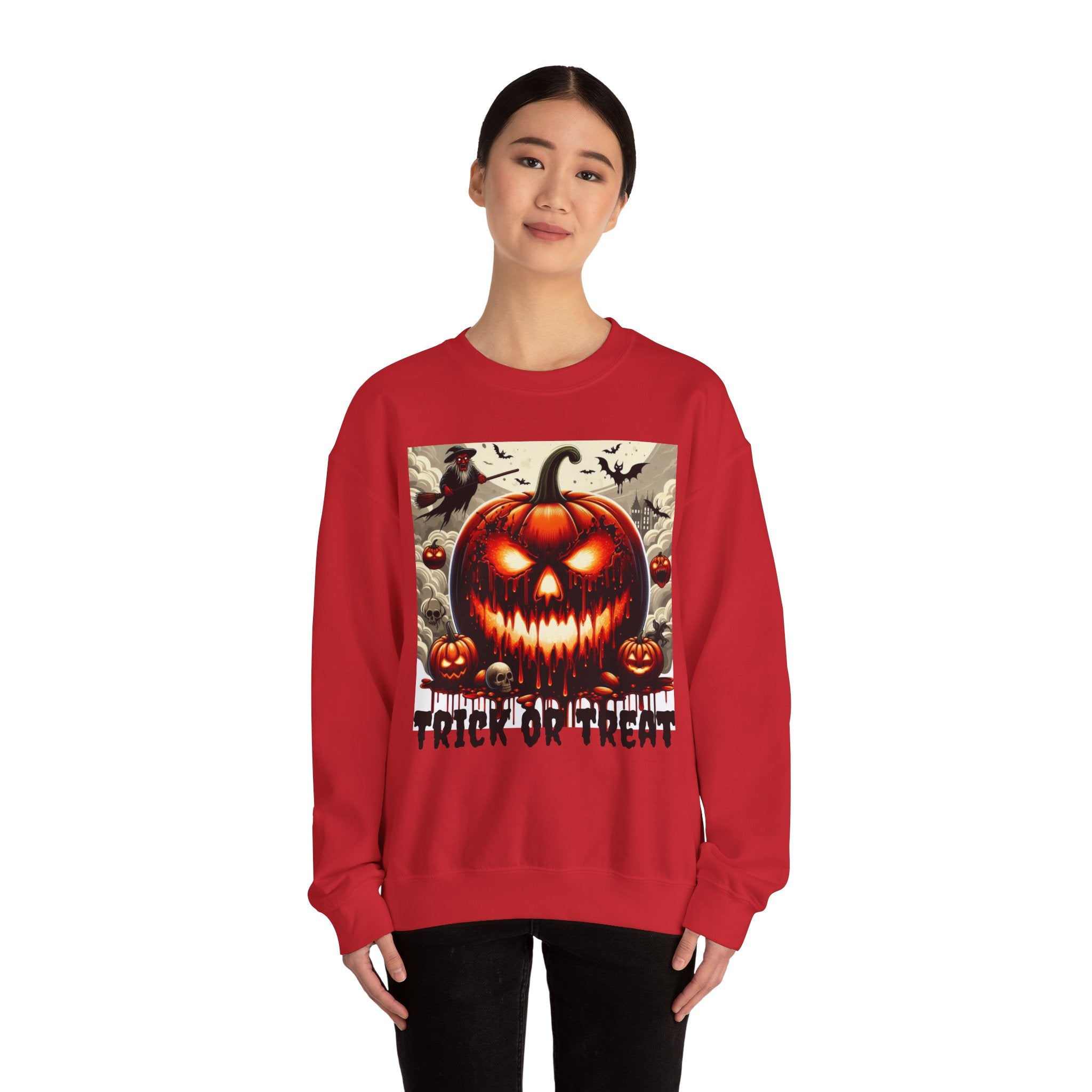 Spooky Halloween Unisex Sweatshirt, Scary Pumpkin Witch Bat Creepy Cloudy Sky, Holiday Season Gift, Halloween Costume, Trick or Treat Party