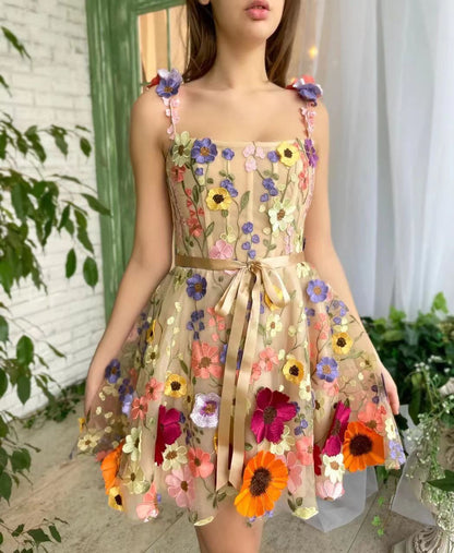 Three-dimensional Flower Embroidery Summer Fashion Sweet A-line Dress