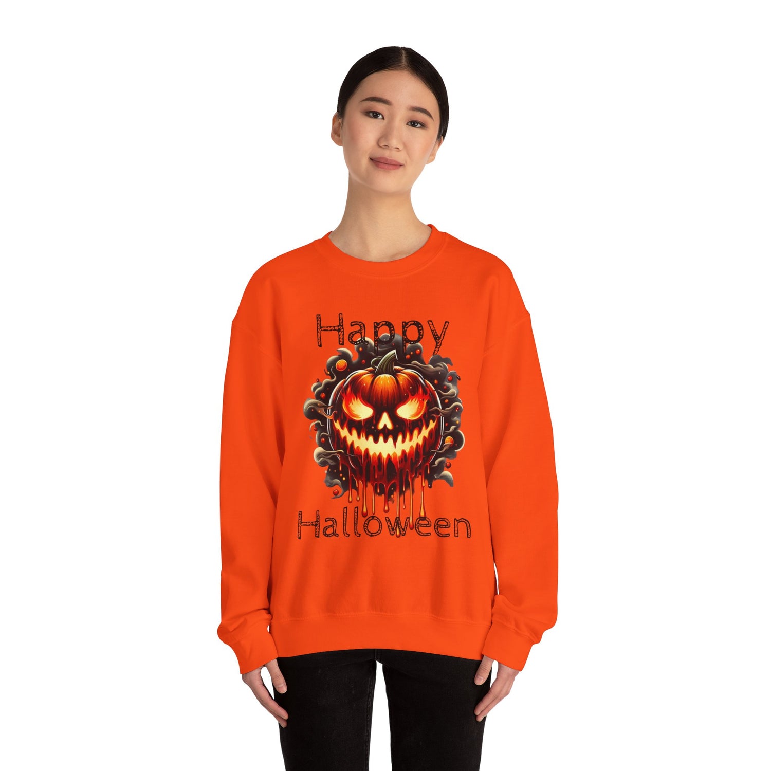 Happy Halloween Fire Pumpkin Unisex Sweatshirt, Long Sleeve Tee, Halloween Season Shirt, Melted Pumpkin Design, Halloween Costume, Fall