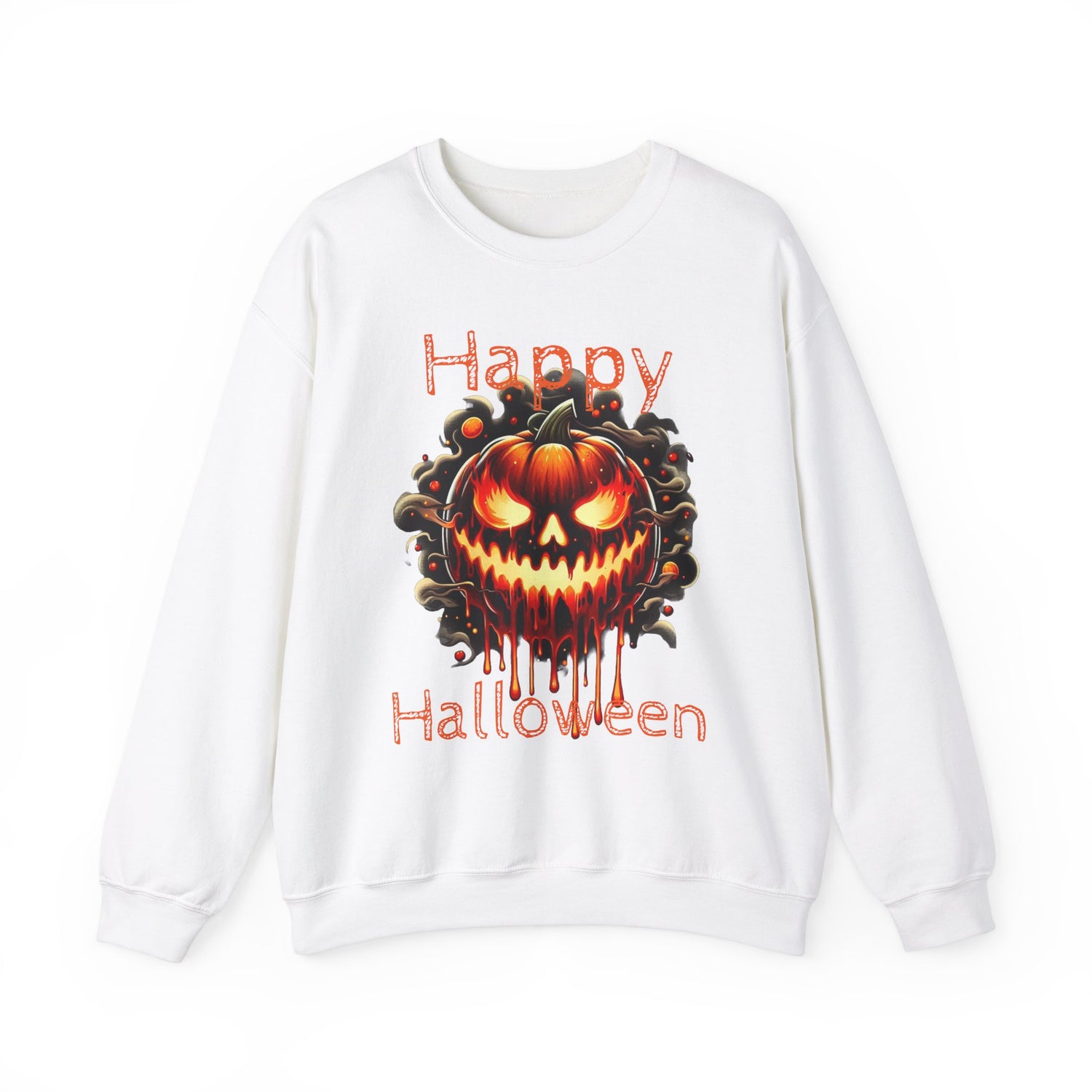 Happy Halloween Fire Pumpkin Unisex Sweatshirt, Long Sleeve Tee, Halloween Season Shirt, Melted Pumpkin Design, Halloween Costume, Fall