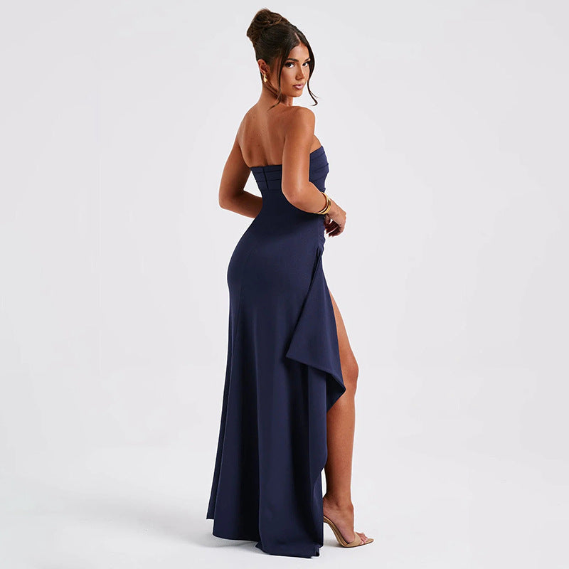 Strapless Split Long Pleated Dress