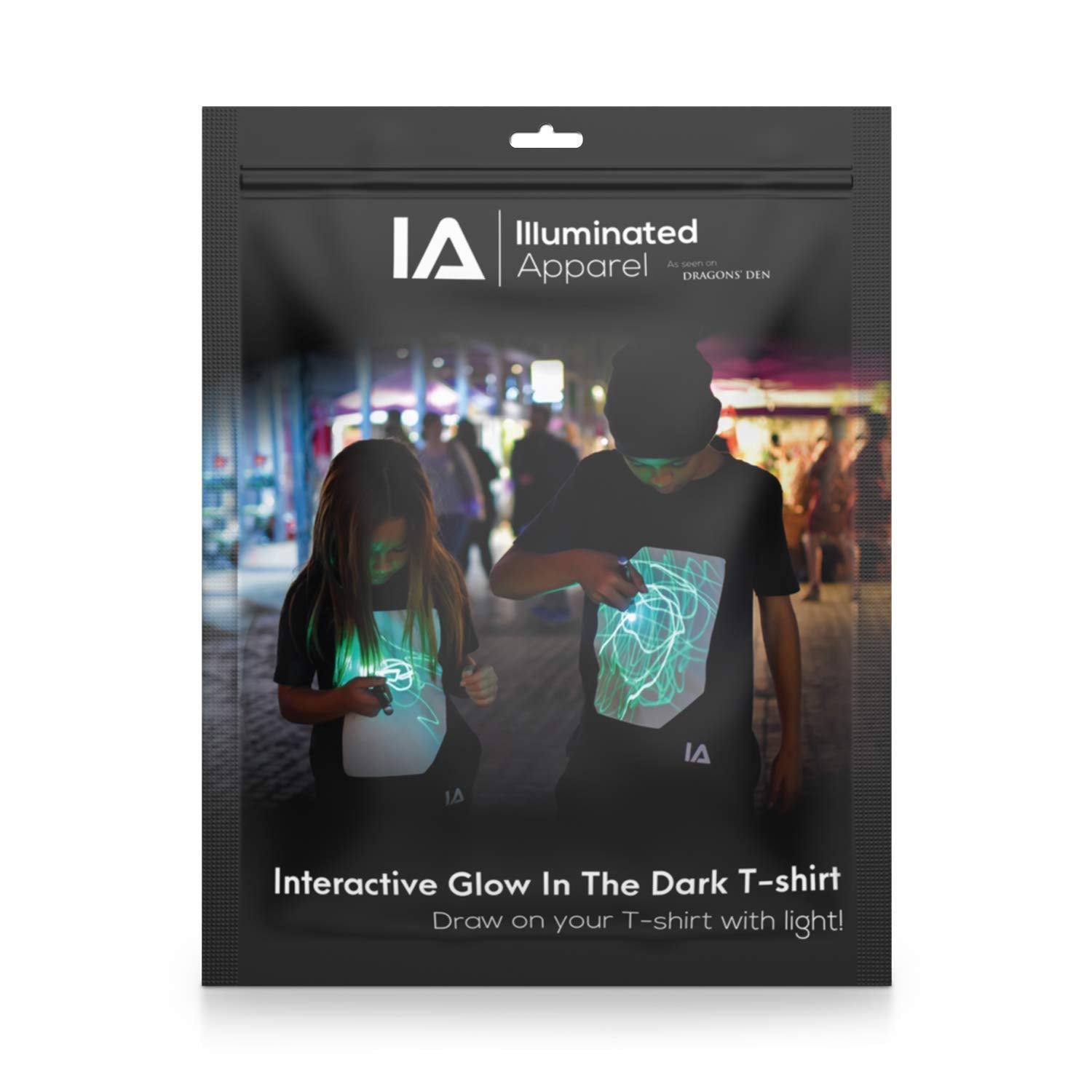 Illuminated Apparel Interactive Glow in The Dark T-Shirt - Fun for Birthday Parties &amp; Festivals (Black/Green Glow, 9-11 Years)