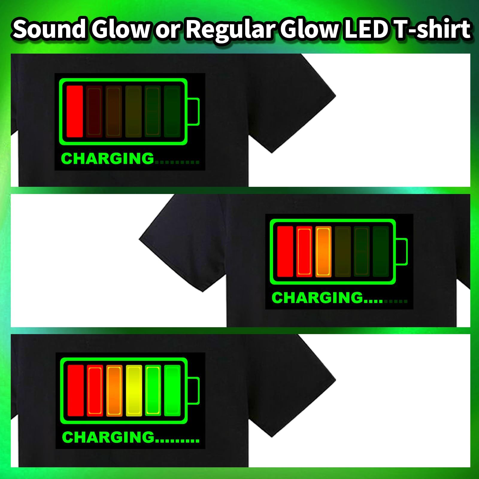 LED T Shirt Sound Activated Light Up Rave Shirts Glow in The Dark for Party Black