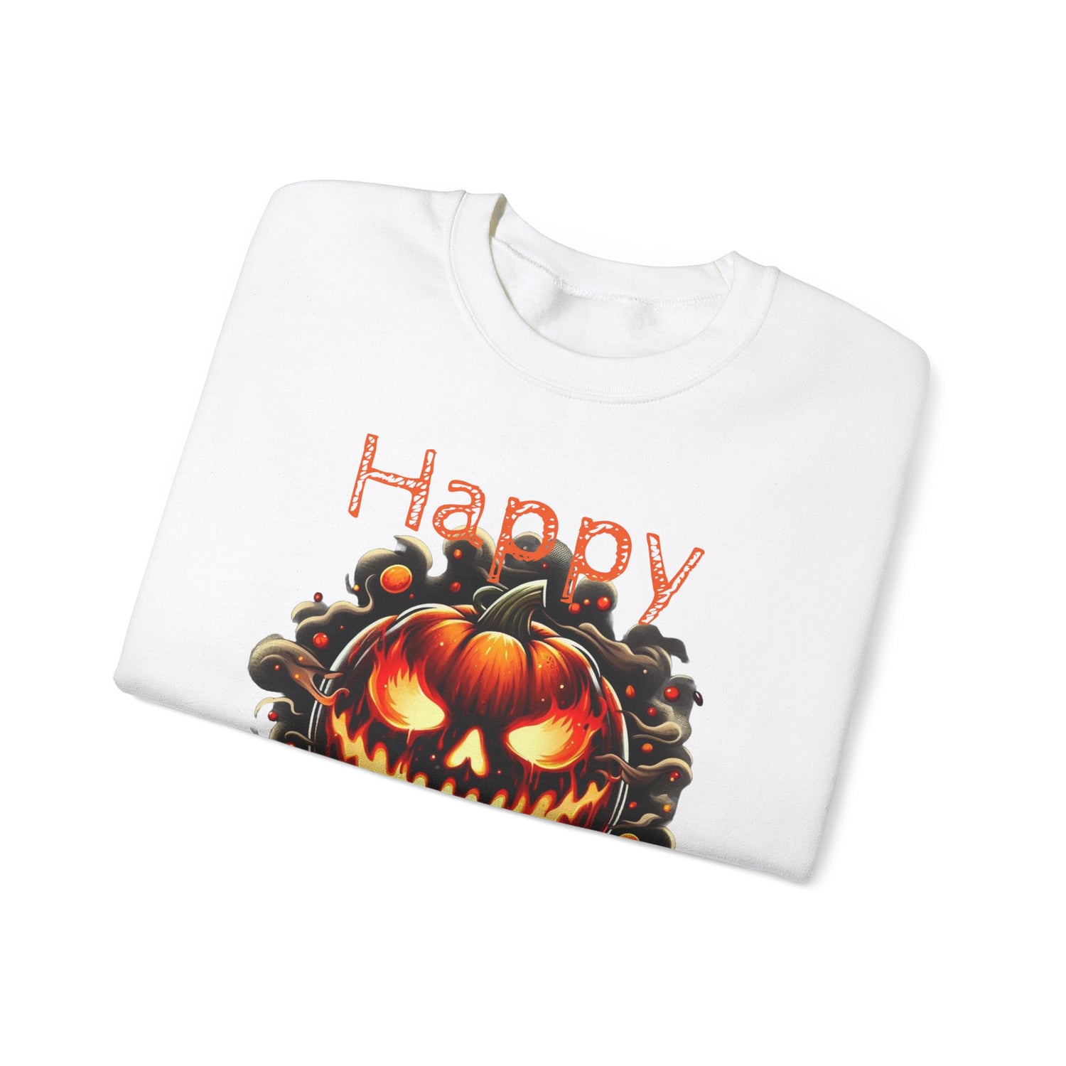 Happy Halloween Fire Pumpkin Unisex Sweatshirt, Long Sleeve Tee, Halloween Season Shirt, Melted Pumpkin Design, Halloween Costume, Fall