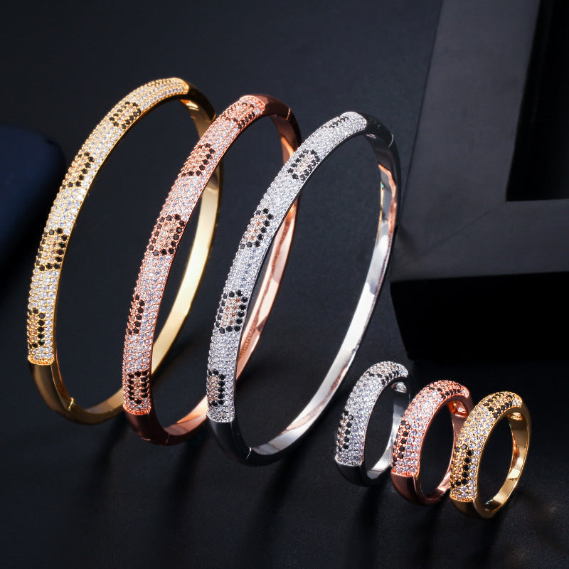 Fashion Simple Two-piece Set Of Micro-inlaid Zircon Bracelets And Rings