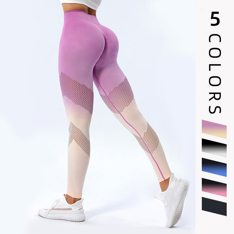 New Hollow Design Gradient Printed Seamless High Waist Hip Lifting Fitness Leggings