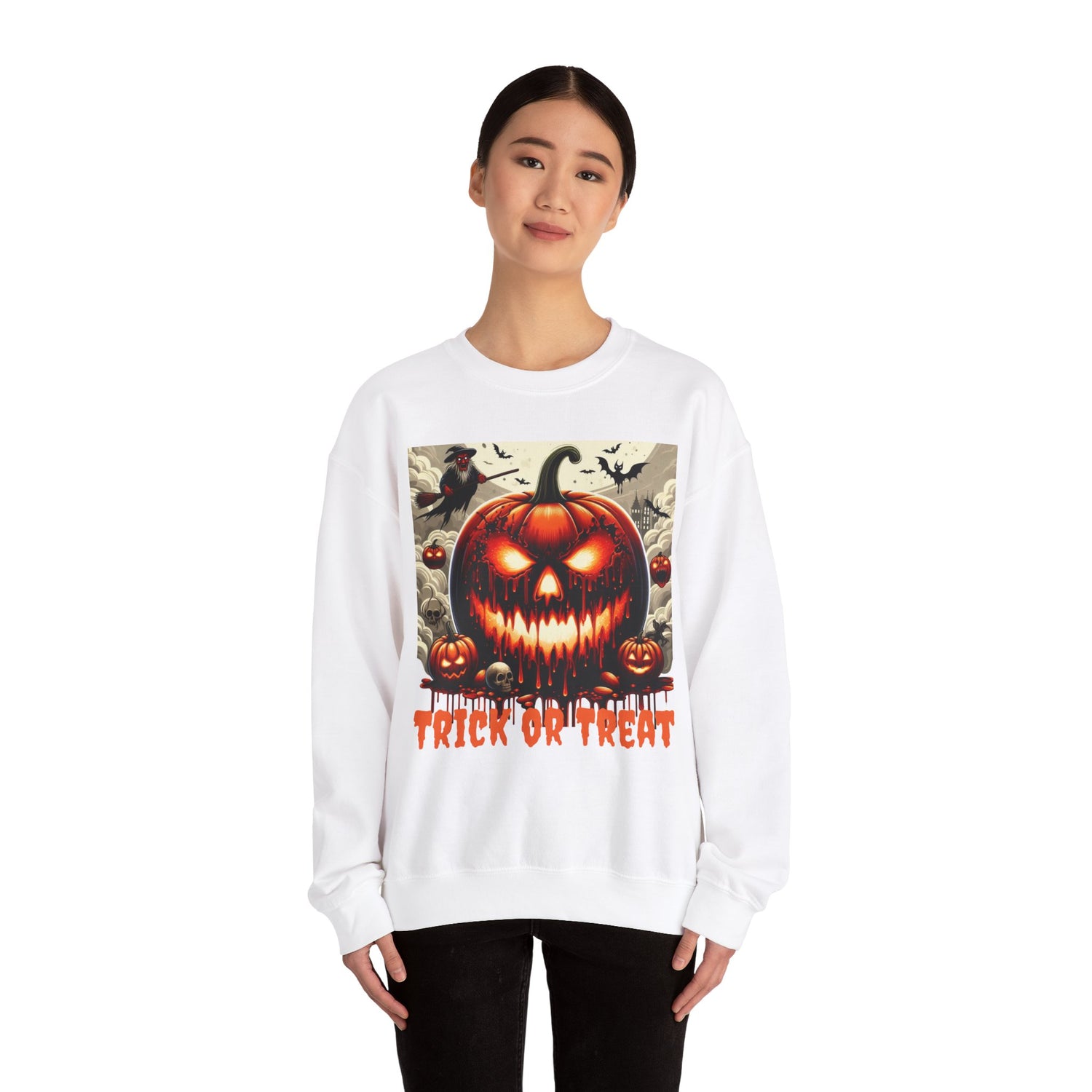 Halloween Firey Pumpkin Crewneck Sweatshirt, Trick or Treat Shirt, Spooky Witches Costume, Long Sleeve Tee, Halloween Season, Unisex