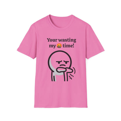 Funny Wasting My Freaking Time Unisex Softstyle T-Shirt, Humorous Casual Tee, Unisex Cotton Shirt, Anxious Character Watch Graphic Tee,