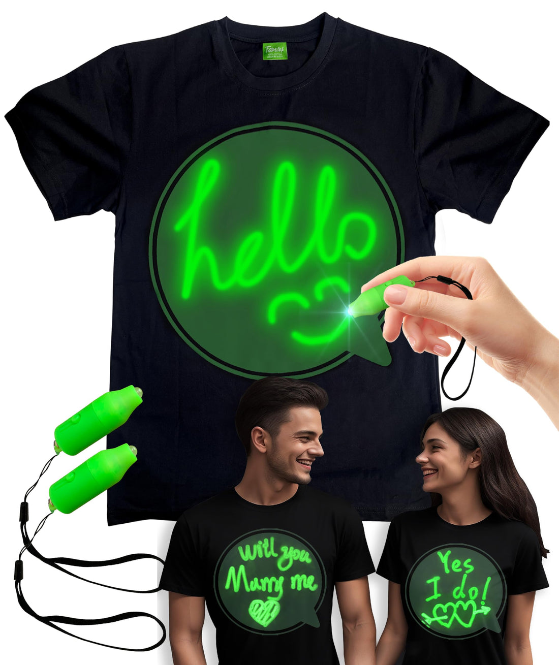 tismilek Glow in The Dark Tshirt for Unisex, Neon Shirt for Women, Neon Clothes for Men, Blacklight Clothes for Glow Party, XL Size Glow in The Dark Shirts for Women &amp; Men