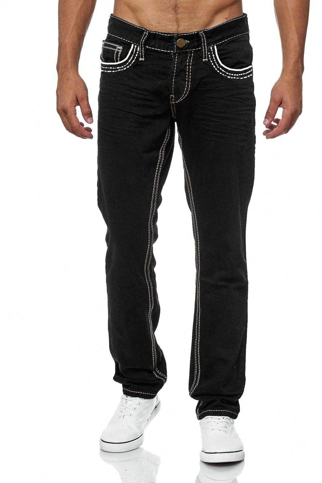 Men Jeans With Pockets Straight Pants Business Casual Daily Streetwear Trousers Men&