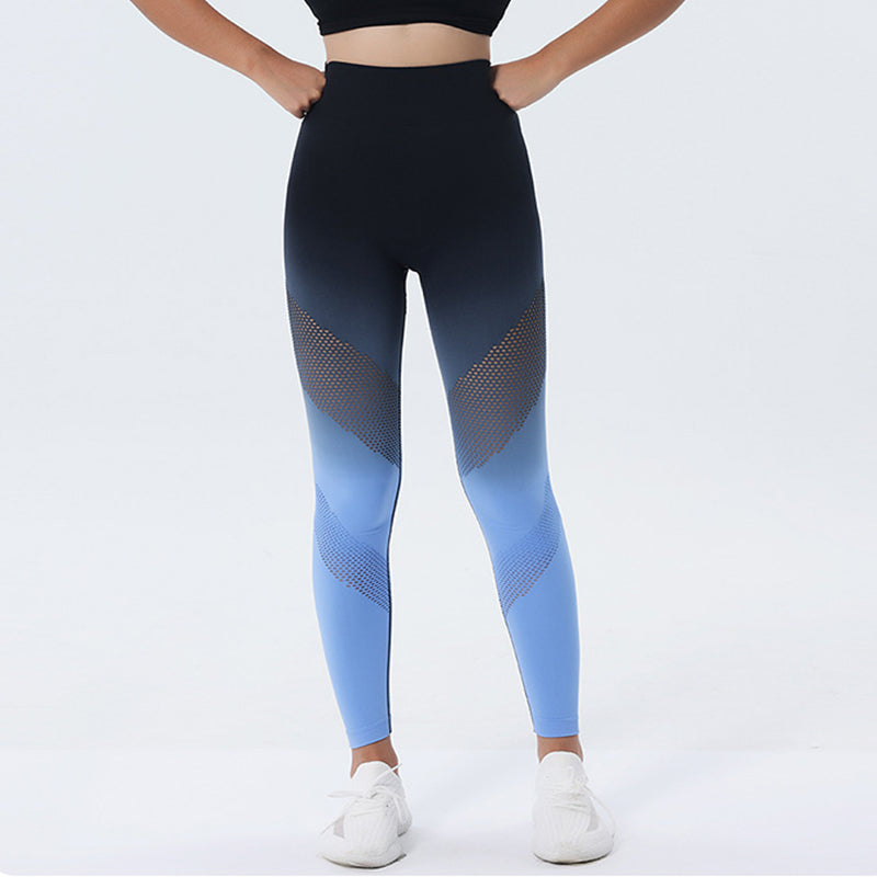 New Hollow Design Gradient Printed Seamless High Waist Hip Lifting Fitness Leggings