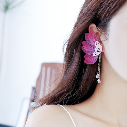 Super Fairy Temperament White Embroidered Lace Butterfly Earring