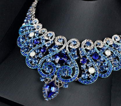 Blue Crystal Necklace Earring Set