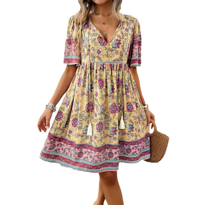 Casual Holiday Floral Print Short Sleeve Dress