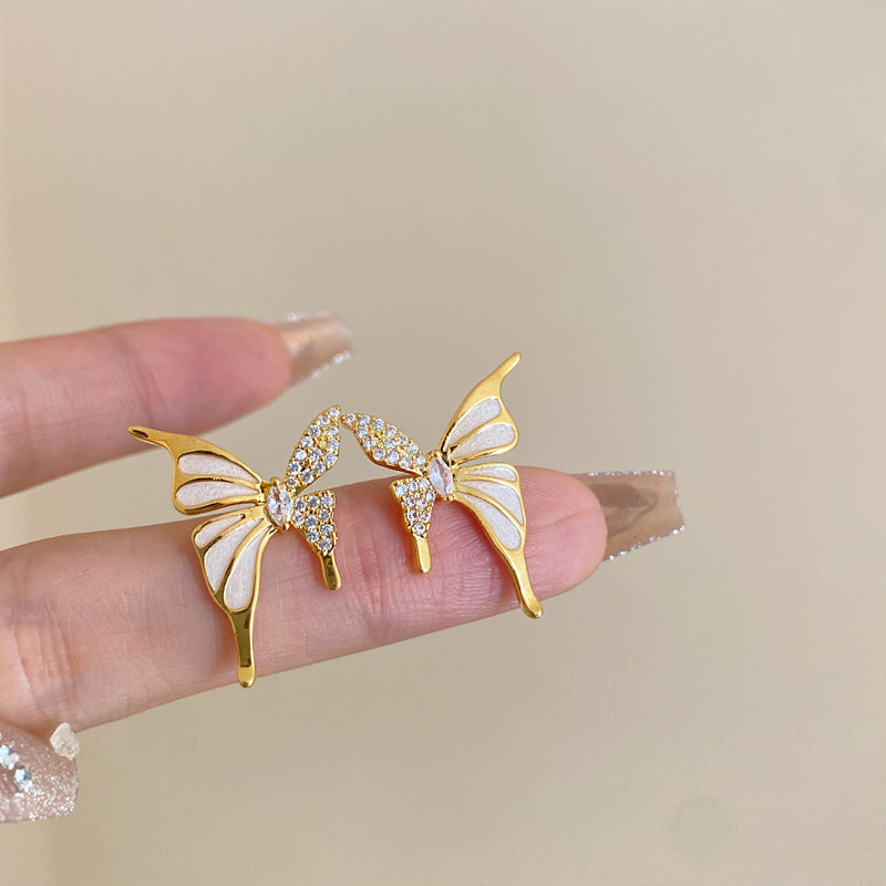 Fashionable Golden Drop Oil Diamond Butterfly Earrings